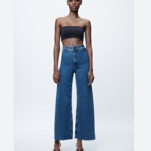 Zara Marine Wide Leg High Rise Raw Hem Jeans. Size 6/28